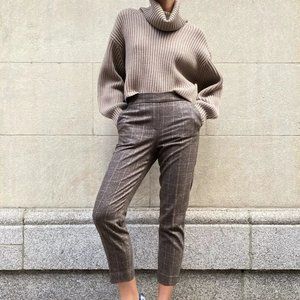 ARITZIA BABATON Atelier Conan Dark Gray Plaid Cropped Wool Trousers Size…